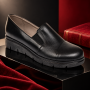 pantofi dama negri din piele naturala cu platforma joasa si elastic lateral NA270NP Ciucaleti